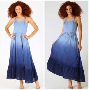 Blue Ombre Ruffle Boho Midi Dress